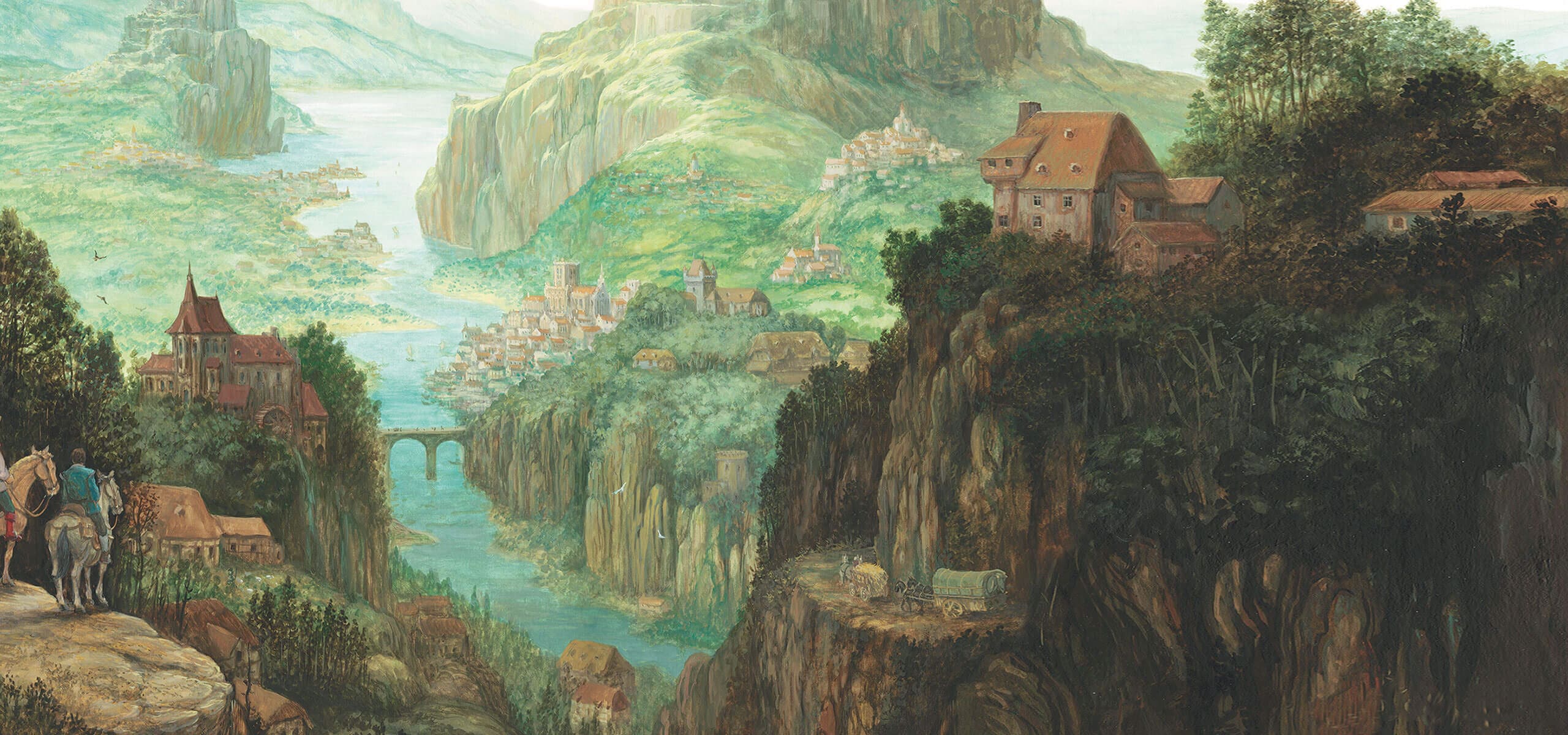 Dominion Basisspiel Hintergrund, Blick ins Tal, Provinz mit Brücke, Häuser, Pferde – ASS Altenburger Spielkarten