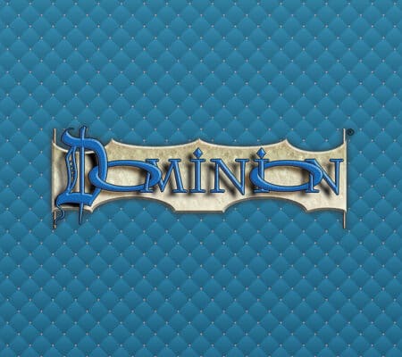 Blaues Dominion Hintergrund Pattern mit darüberliegendem Dominion Logo.