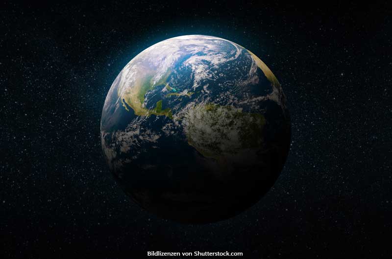 Blick auf Weltkugel im Weltall, im Hintergrund Sterne. Internationaler Tag der Erde 2023. ASS Altenburger