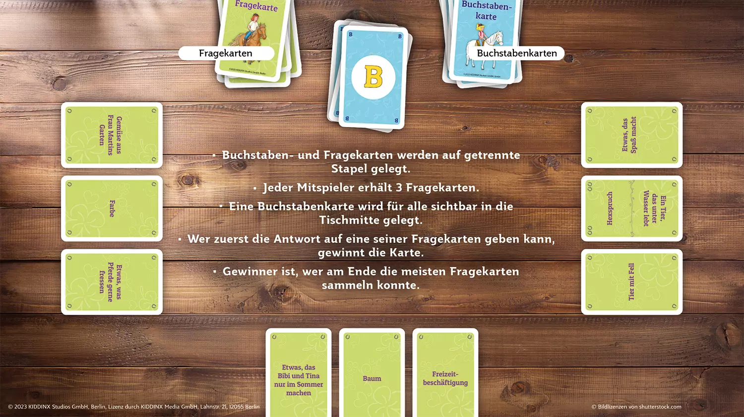 Auf einer Grafik werden die Spielregeln des ASS Altenburger Bibi & Tina Stadt name Martinshof erklärt.