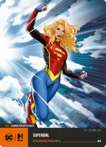 Hro Sammelkarte mit Supergirl fliegend als Charakter im Fokus