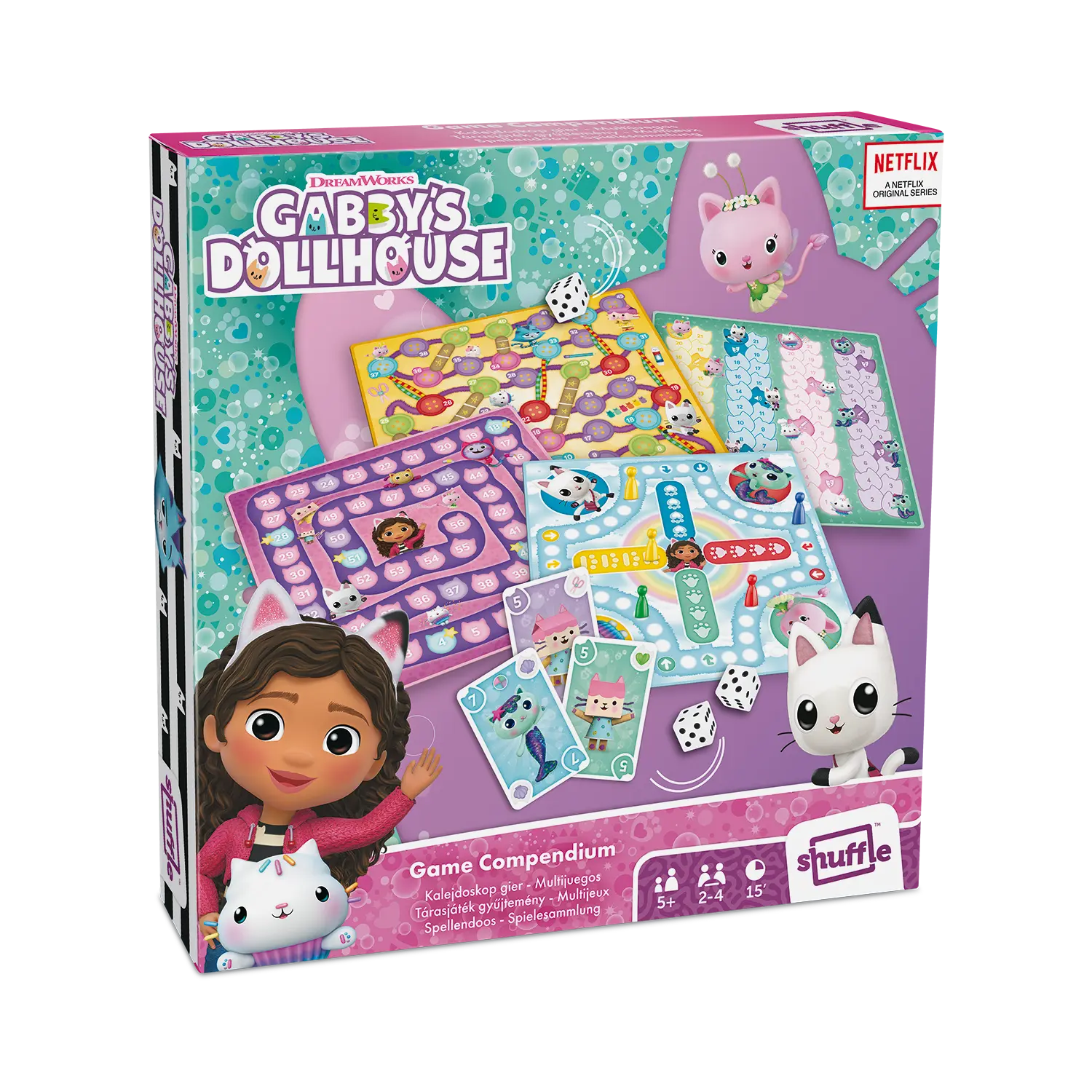 Die Gabby's Dollhouse Spielesammlung ist frontal zu sehen und steht vor einem weißen Hintergrund.