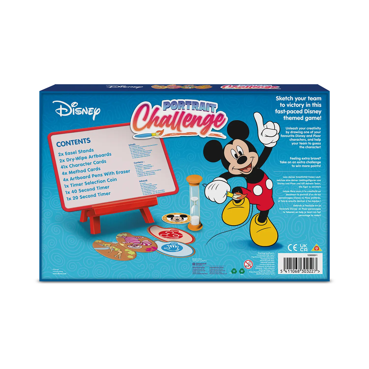 Das Disney Portrait Challenge steht mit sichtbarer Rückseite vor einem weißen Hintergrund.