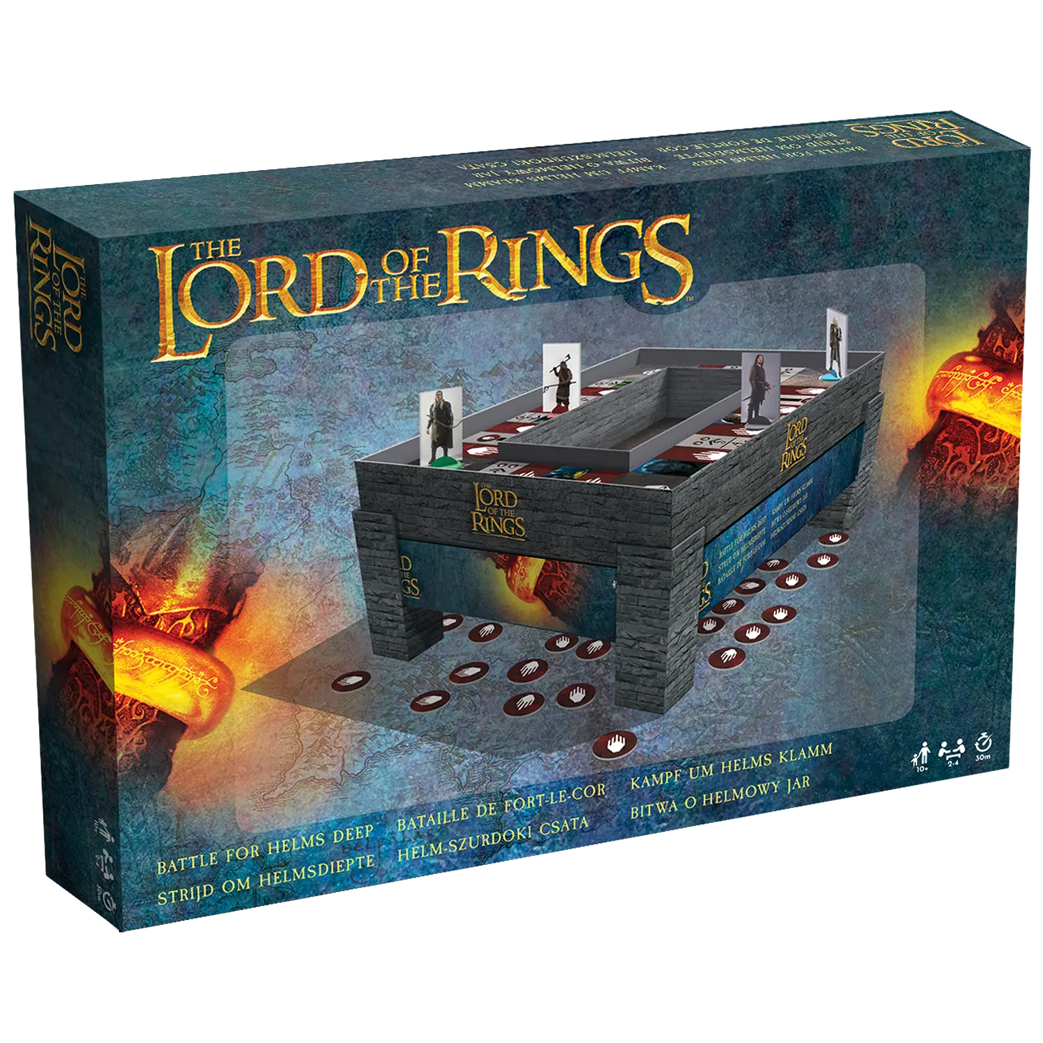 Das Lord of the Rings Helms Deep Spiel steht mit sichtbarer Vorderseite vor weißem Hintergrund.