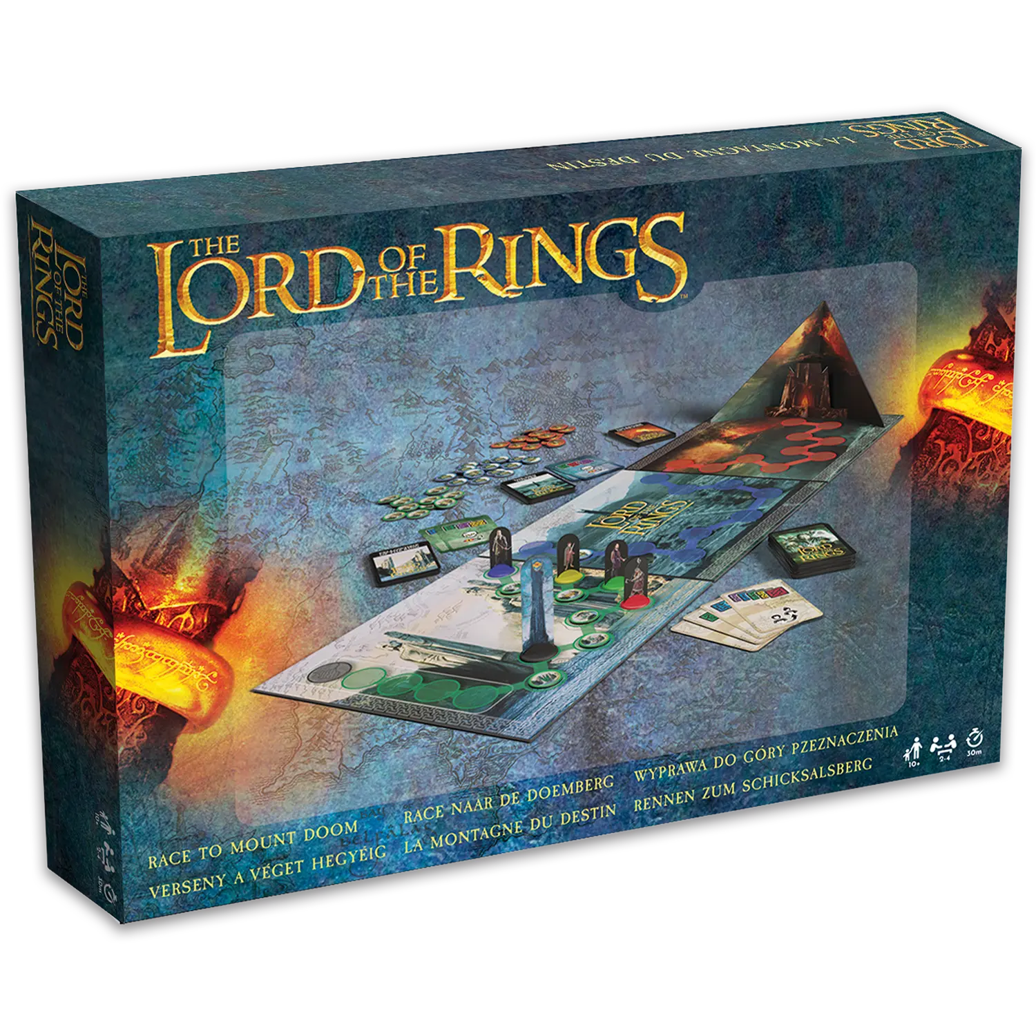 Das Lord of the Rings Mount Doom Spiel steht mit sichtbarer Vorderseite vor weißem Hintergrund.