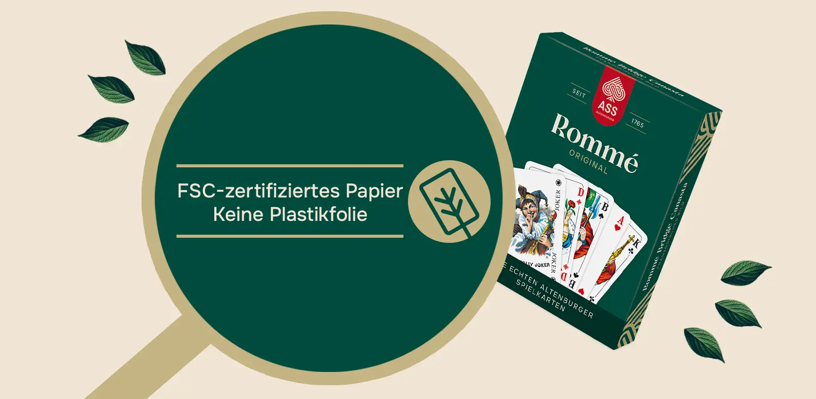 FSC Rommé mit Hinweis FSC-zertifiziert Keine Plastikfolie. Rommé Kartenspiel, ASS Altenburger