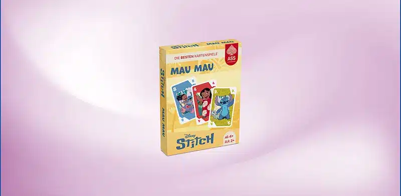Kartenspiel Stitch Mau Mau auf pinken Hintergrund. Stitch Geschenke, ASS Altenburger
